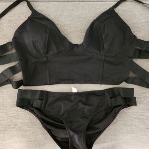 VS Victorias Secret Swim Black Longline Strappy Bikini set Small